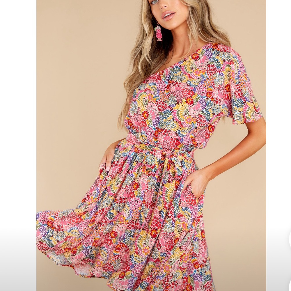Red dress boutique one shoulder dress